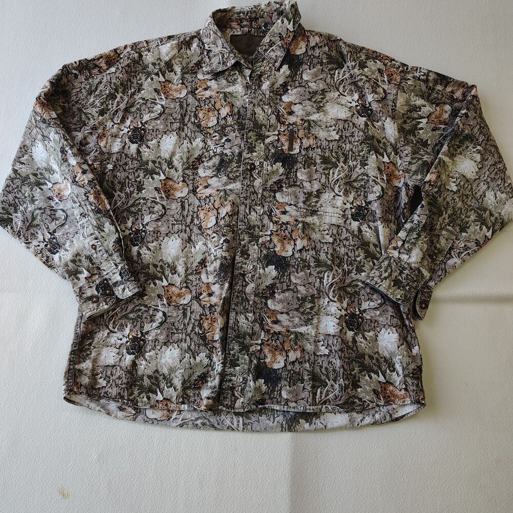 North River Outfitters Mens Large Deer Camouflage Woods AOP Button-down Shirt
